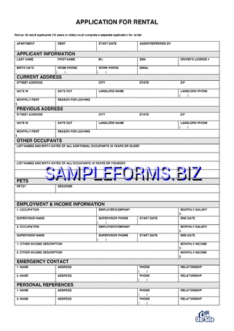Rental Application Template 2 pdf free